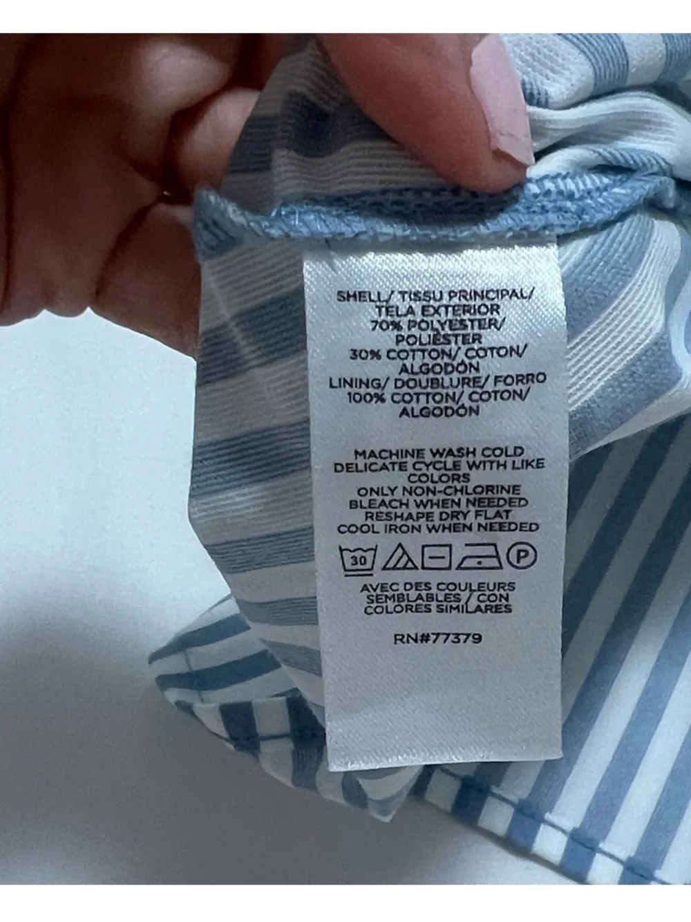 Ann Taylor Blue and White Striped Button-Front Puff Sleeve Top